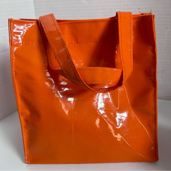 Orange Hello Kitty vinyl tote bag lunch bag 8” tall - Picture 3 of 5